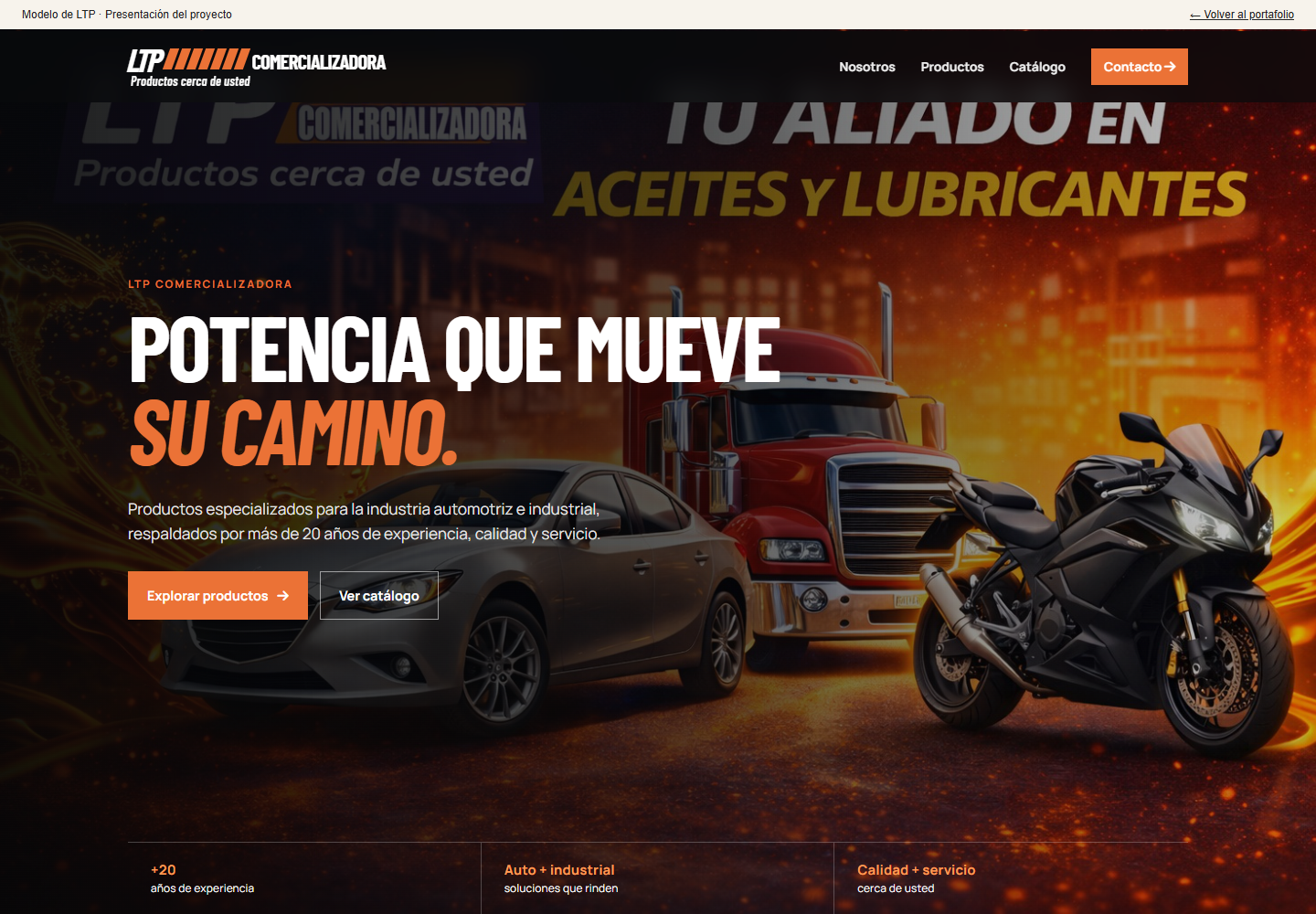 Modelo del sitio LTP Comercializadora con catálogo de productos