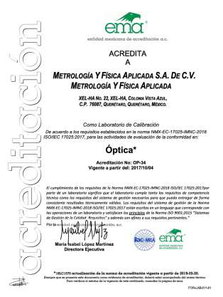 Diploma de acreditación en óptica incluido en la presentación 2025