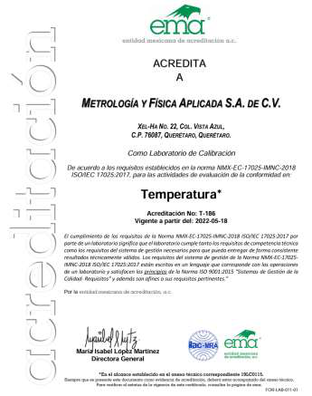 Diploma de acreditación en temperatura incluido en la presentación 2025